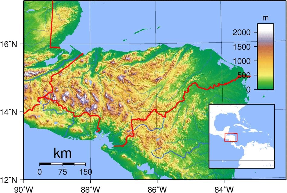 வரைபடம் ஹோண்டுராஸ் topographic